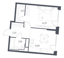 Планировка однокомнатной(квартира) площадью 39.97 квадратных метров в “ЖК Квартал на воде (Графика на воде)”