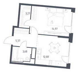 Планировка однокомнатной(квартира) площадью 39.97 квадратных метров в ЖК “ЖК Квартал на воде (Графика на воде)”