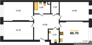 Планировка трехкомнатной(квартира) площадью 86.7 квадратных метров в “ЖК Переделкино Ближнее”