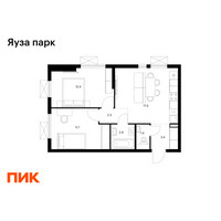 Планировка двухкомнатной(квартира) площадью 51.5 квадратных метров в “ЖК Яуза Парк (Мытищи)”