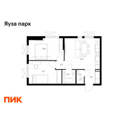 Планировка двухкомнатной(квартира) площадью 51.5 квадратных метров в ЖК “ЖК Яуза Парк (Мытищи)”