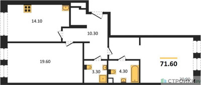 Планировка двухкомнатной(квартира) площадью 71.6 квадратных метров в ЖК “ЖК Sydney City (Сидней Сити)”