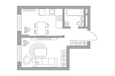 Планировка однокомнатной(квартира) площадью 34.84 квадратных метров в ЖК “ЖК Живописный”