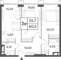 Планировка трехкомнатной(квартира) площадью 80.5 квадратных метров в “ЖК Will Towers (Вилл Тауэрс)”