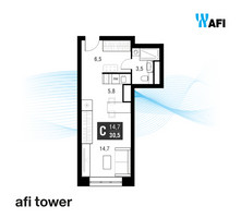 Планировка студии(квартира) площадью 30.1 квадратных метров в “ЖК AFI Tower (Афи Тауэр)”