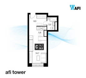 Планировка студии(квартира) площадью 30.1 квадратных метров в ЖК “ЖК AFI Tower (Афи Тауэр)”