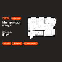 Планировка двухкомнатной(квартира) площадью 51 квадратных метров в “ЖК Мичуринский Парк”