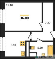 Планировка однокомнатной(квартира) площадью 36 квадратных метров в “ЖК Высокий берег (Ногинск)”