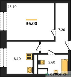 Планировка однокомнатной(квартира) площадью 36 квадратных метров в ЖК “ЖК Высокий берег (Ногинск)”