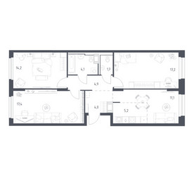 Планировка трехкомнатной(квартира) площадью 79.5 квадратных метров в ЖК “ЖК Мытищи Парк”