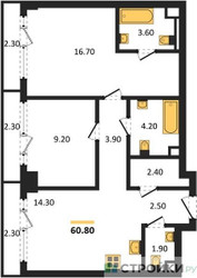 Планировка двухкомнатной(квартира) площадью 60.8 квадратных метров в ЖК “ЖК СТОУН Грэйн”