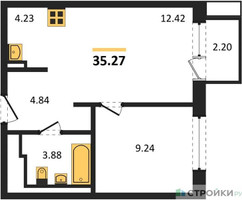 Планировка однокомнатной(квартира) площадью 35.27 квадратных метров в “ЖК Прибрежный Парк”
