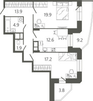 Планировка двухкомнатной(квартира) площадью 75.1 квадратных метров в “ЖК Советская 18”
