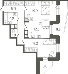 Планировка двухкомнатной(квартира) площадью 75.1 квадратных метров в ЖК “ЖК Советская 18”