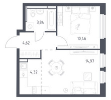 Планировка однокомнатной(квартира) площадью 38.21 квадратных метров в “ЖК Новое Видное”