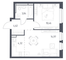 Планировка однокомнатной(квартира) площадью 38.21 квадратных метров в ЖК “ЖК Новое Видное”