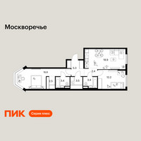 Планировка двухкомнатной(квартира) площадью 68.5 квадратных метров в “ЖК Москворечье”