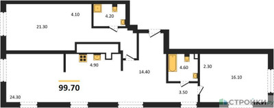 Планировка двухкомнатной(квартира) площадью 99.7 квадратных метров в ЖК “ЖК Крылатская 33”