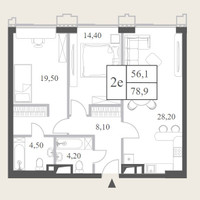Планировка трехкомнатной(квартира) площадью 78.9 квадратных метров в “ЖК Will Towers (Вилл Тауэрс)”
