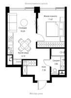 Планировка однокомнатной(квартира) площадью 38.37 квадратных метров в “ЖК City bay (Сити Бэй)”
