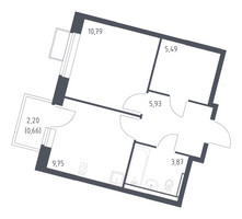 Планировка однокомнатной(квартира) площадью 36.49 квадратных метров в “ЖК Молжаниново”