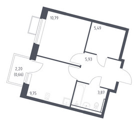 Планировка однокомнатной(квартира) площадью 36.49 квадратных метров в ЖК “ЖК Молжаниново”