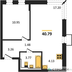 Планировка однокомнатной(квартира) площадью 40.79 квадратных метров в ЖК “ЖК Подольские кварталы”