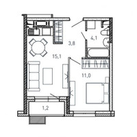 Планировка однокомнатной(квартира) площадью 35.2 квадратных метров в “ЖК Квартал Светлый”