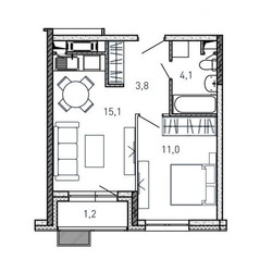 Планировка однокомнатной(квартира) площадью 35.2 квадратных метров в ЖК “ЖК Квартал Светлый”