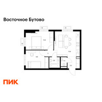 Планировка двухкомнатной(квартира) площадью 48.1 квадратных метров в “ЖК Восточное Бутово”