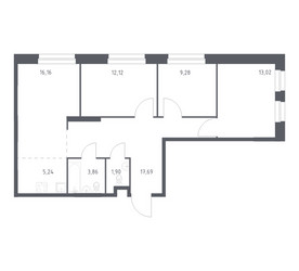Планировка двухкомнатной(квартира) площадью 79.27 квадратных метров в ЖК “ЖК ЭкоБунино (Южное Бунино)”