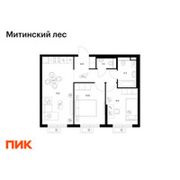 Планировка двухкомнатной(квартира) площадью 51.2 квадратных метров в “ЖК Митинский лес”