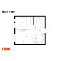 Планировка однокомнатной(квартира) площадью 37.7 квадратных метров в “ЖК Яуза Парк (Мытищи)”