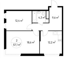 Планировка двухкомнатной(квартира) площадью 57.1 квадратных метров в “ЖК Переделкино Ближнее”