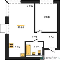 Планировка однокомнатной(квартира) площадью 40.92 квадратных метров в “ЖК Квартал Западный”