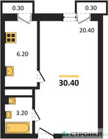 Планировка однокомнатной(квартира) площадью 30.4 квадратных метров в “ЖК Южная Долина”
