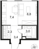 Планировка студии(квартира) площадью 24.9 квадратных метров в “ЖК 1-й Химкинский (Первый Химкинский)”