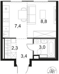 Планировка студии(квартира) площадью 24.9 квадратных метров в ЖК “ЖК 1-й Химкинский (Первый Химкинский)”