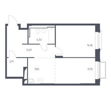 Планировка однокомнатной(квартира) площадью 53.1 квадратных метров в “ЖК Долина Яузы”