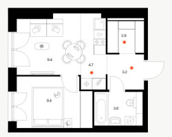 Планировка однокомнатной(квартира) площадью 33.2 квадратных метров в “ЖК Плеханова 11”