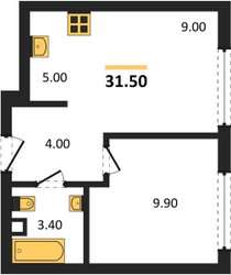 Планировка однокомнатной(квартира) площадью 31.5 квадратных метров в ЖК “ЖК НАЗАРÉ (Мангазея в Богородском)”