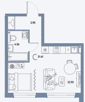 Планировка студии(квартира) площадью 31.41 квадратных метров в “ЖК Страна.Парковая”