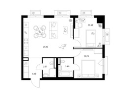 Планировка двухкомнатной(квартира) площадью 57.4 квадратных метров в “ЖК Ильинские луга”