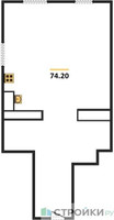 Планировка однокомнатной(квартира) площадью 74.2 квадратных метров в “ЖК Лайм”