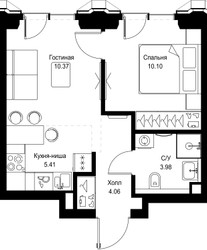 Планировка однокомнатной(квартира) площадью 33.9 квадратных метров в ЖК “ЖК SET (Сет)”