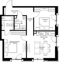 Планировка двухкомнатной(квартира) площадью 60.99 квадратных метров в “Дом премиум-класса МИРА”