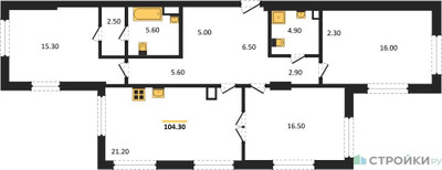 Планировка трехкомнатной(квартира) площадью 104.3 квадратных метров в ЖК “ЖК Крылатская 33”