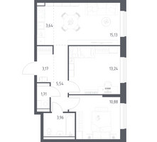 Планировка двухкомнатной(квартира) площадью 57.27 квадратных метров в “ЖК Пригород Лесное”
