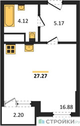 Планировка студии(квартира) площадью 27.27 квадратных метров в ЖК “ЖК Светлый мир БиоПолис”