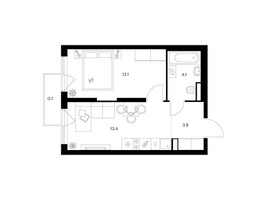 Планировка однокомнатной(квартира) площадью 35.2 квадратных метров в “ЖК Саларьево парк”